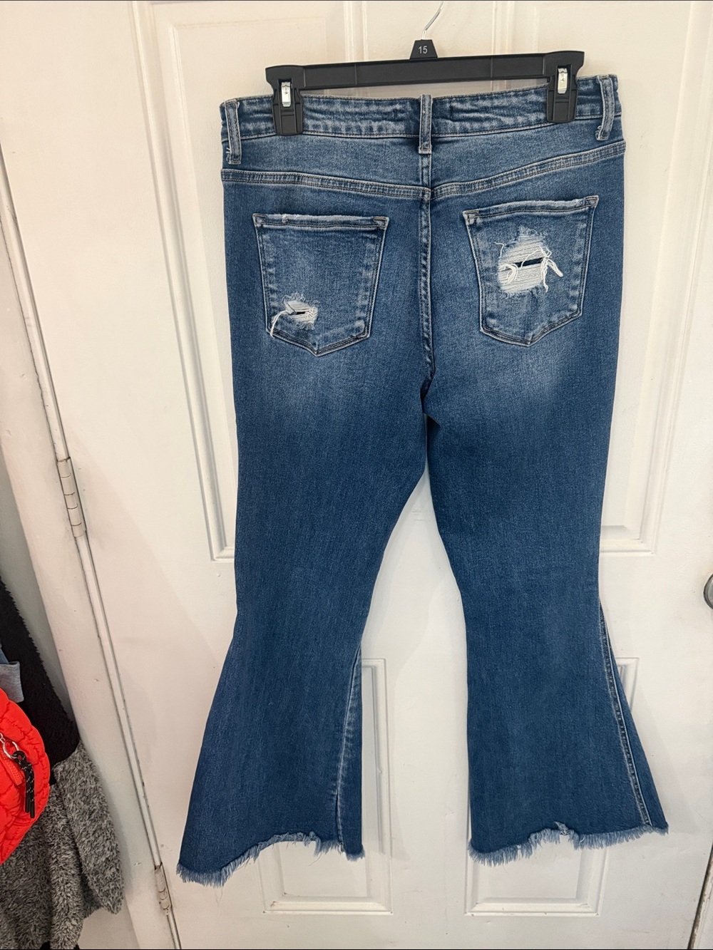 Flying Monkey Distressed Dark Blue Flare Jeans - Picture 2 of 2